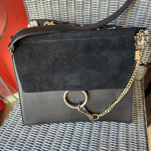 CHLOE ~ Faye Shoulder Bag Leather and Suede ~ BLACK ~ Beautiful! EUC - Picture 1 of 6